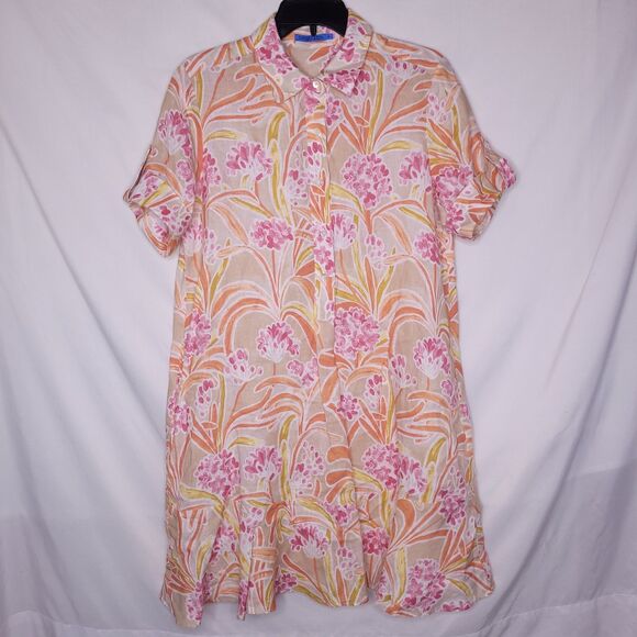 J Mclaughlin Linen Dress Medium Floral Beach Getaway Popover - Picture 1 of 11